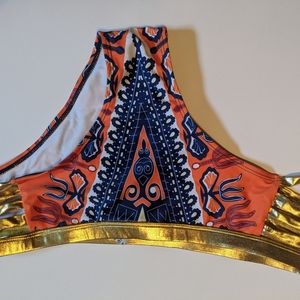Cool print with gold bikini bottom, new